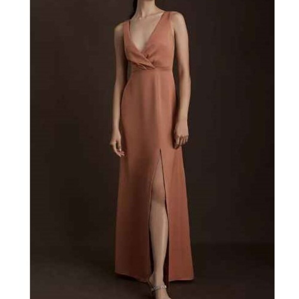 BHLDN Piper V-Neck Side-Slit Satin Charmeuse Gown